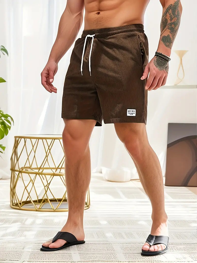Cord Shorts - Men's Elastic Waist Corduroy Summer Shorts