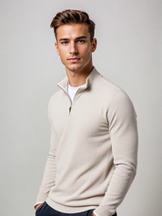Men's Quarter Zip Sweater - Men's Knitted Half Zip Polo Jumper