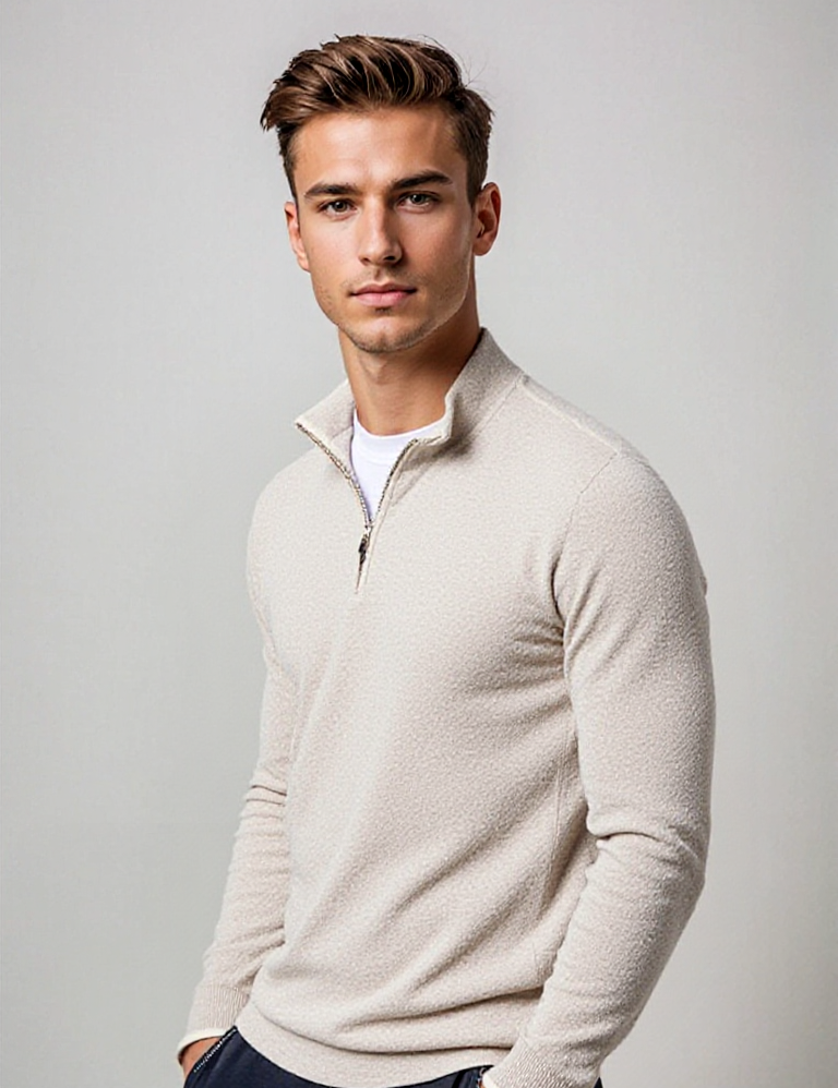 Men's Quarter Zip Sweater - Men's Knitted Half Zip Polo Jumper