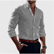 Button-Up Shirt - Men's Collared Striped Long Sleeve Dress Shirt