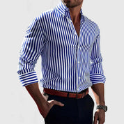 Button-Up Shirt - Men's Collared Striped Long Sleeve Dress Shirt