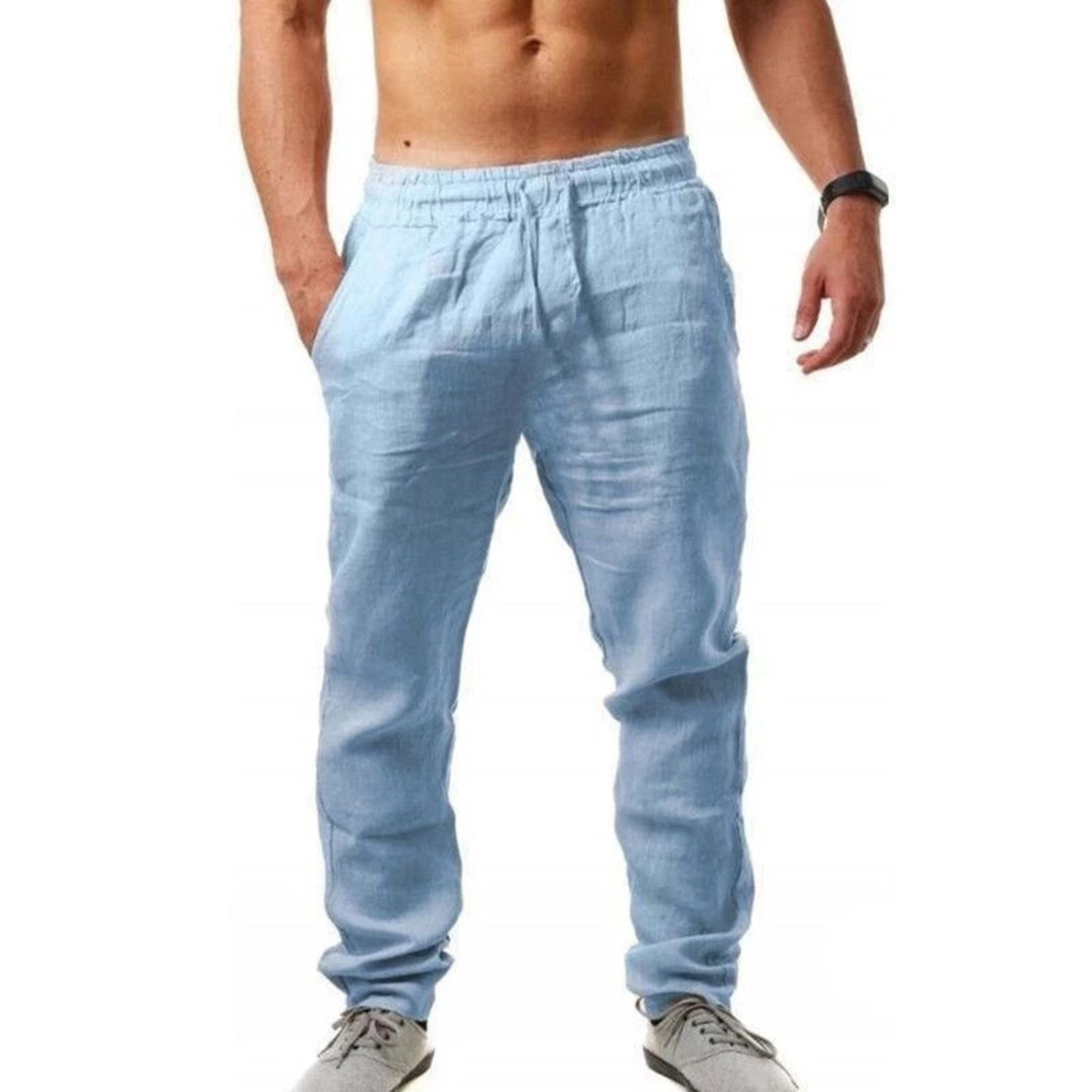 Linen Pants | Drawstring | Breathable | Elastic Waist Pants | Mens Summer Trousers