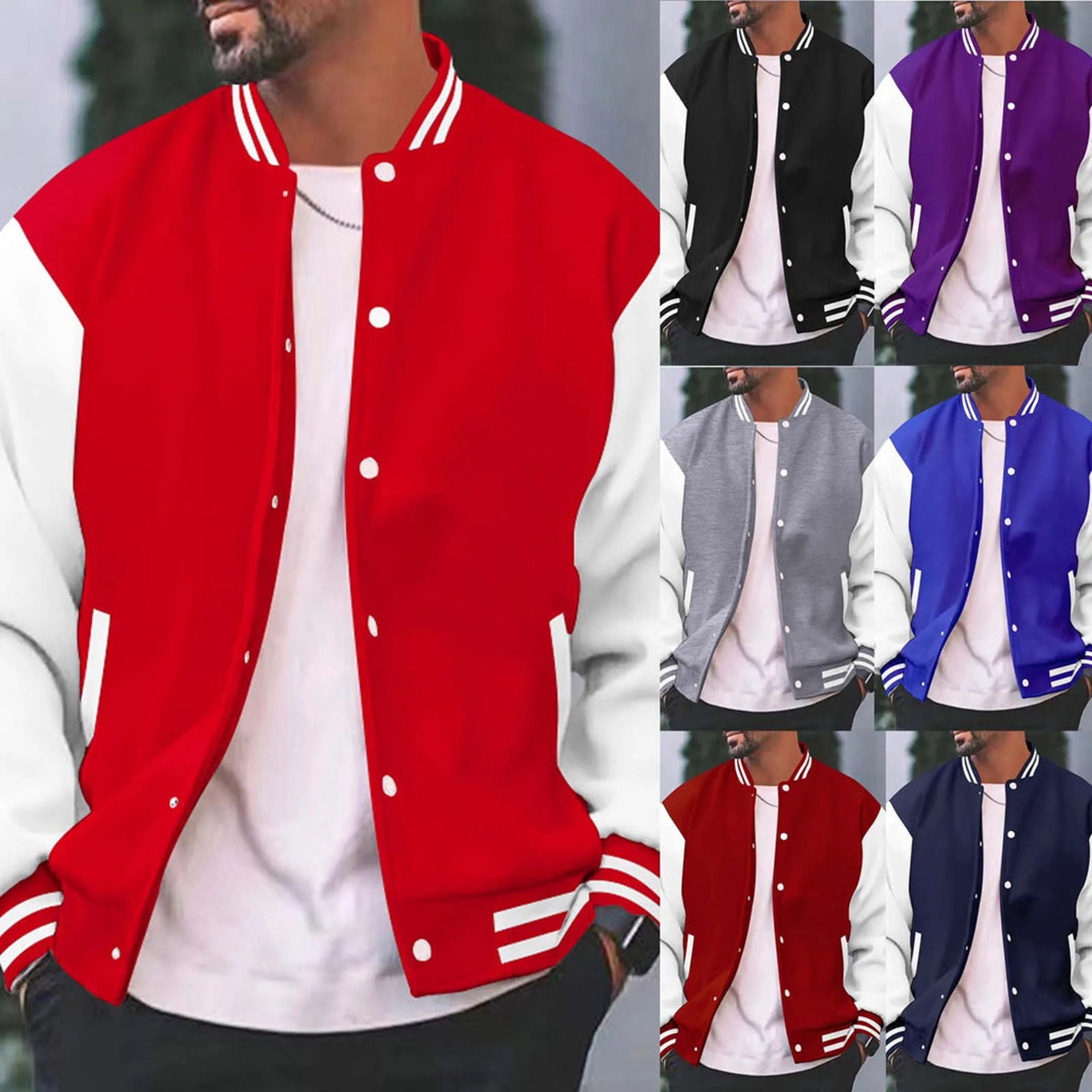 Varsity Jacket - Men's Casual Button-Up Baseball Bomber jacket