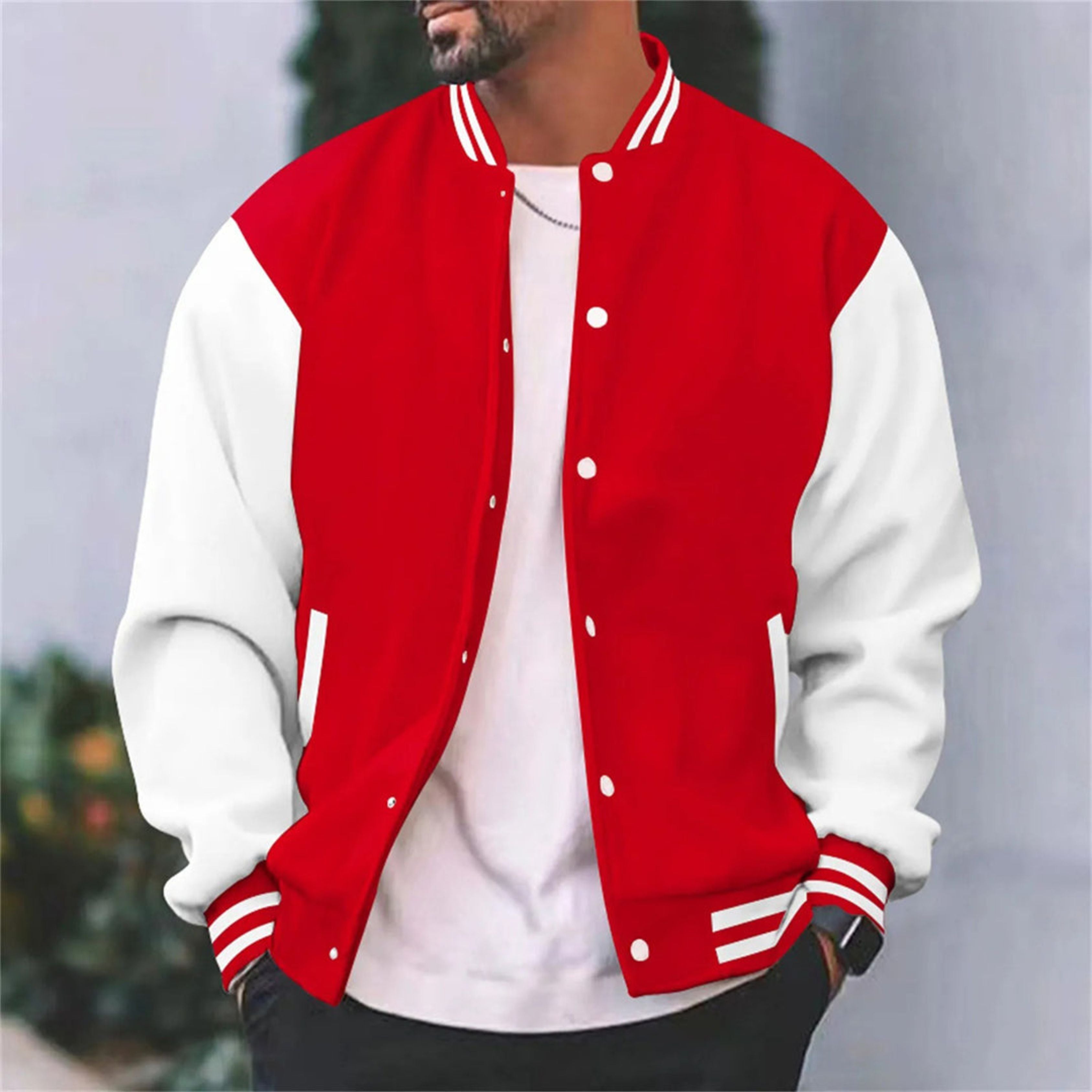 Varsity Jacket - Men's Casual Button-Up Baseball Bomber jacket