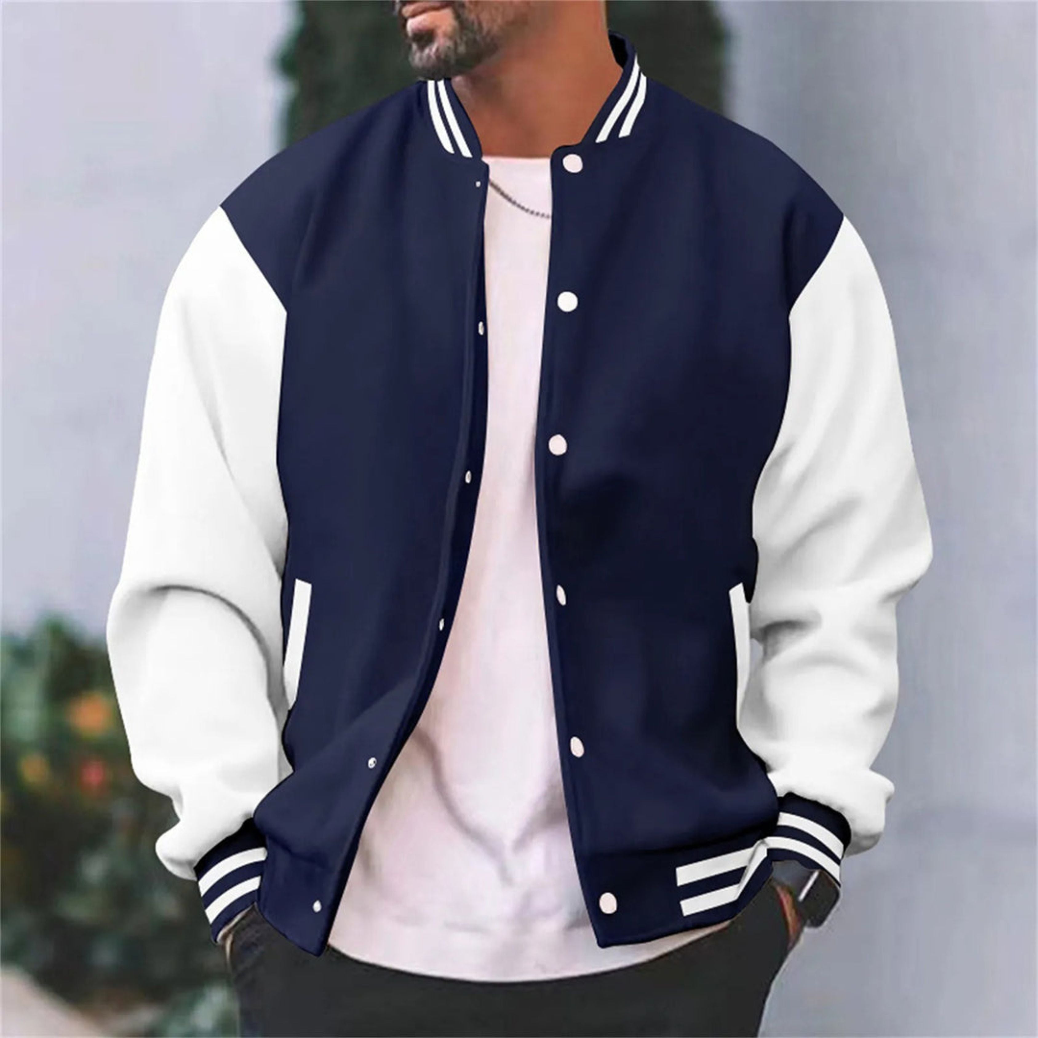 Varsity Jacket - Men's Casual Button-Up Baseball Bomber jacket