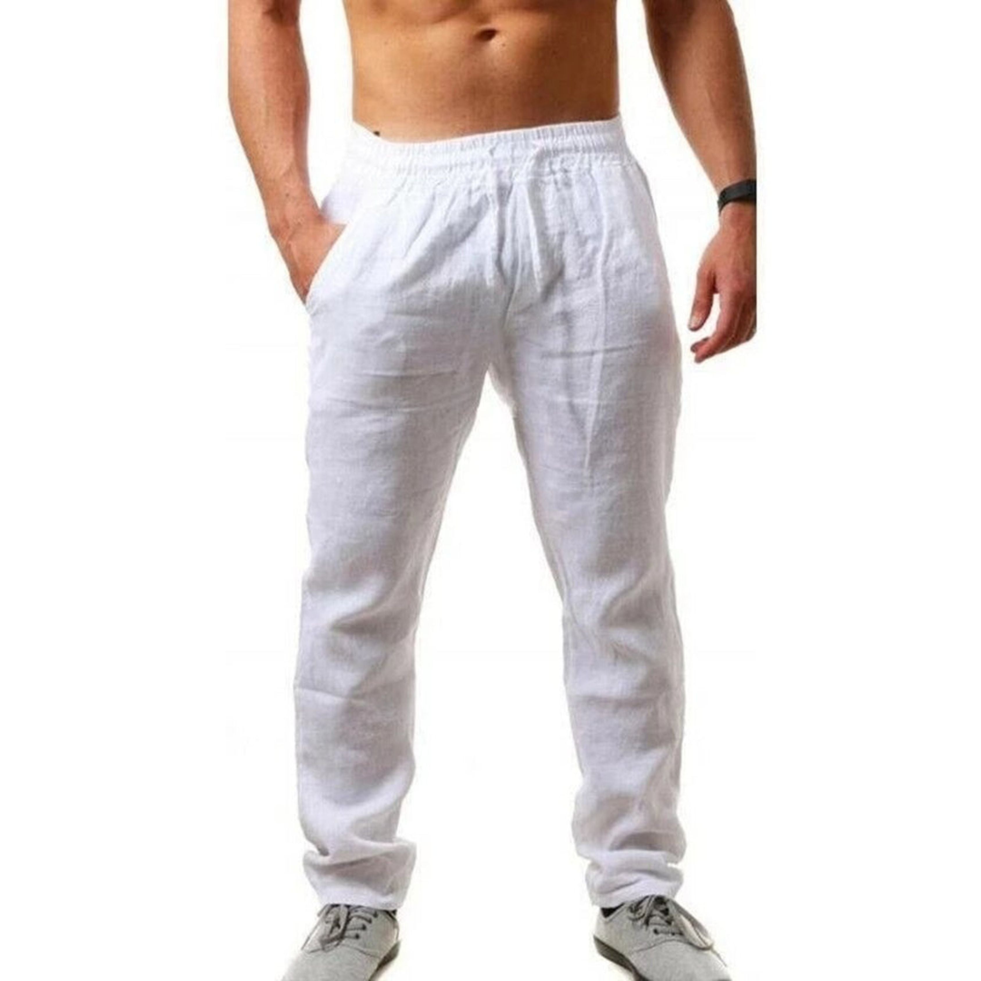 Linen Pants | Drawstring | Breathable | Elastic Waist Pants | Mens Summer Trousers