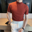 Knit T-Shirt | High Neck | Short Sleeve |  Turtleneck T-Shirt | Men's Clothing