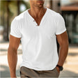 Men's T-Shirt - Plain Button V-Neck Henley T-Shirt for Summer