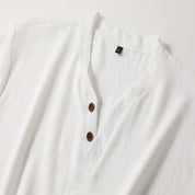 Men's T-Shirt - Plain Button V-Neck Henley T-Shirt for Summer