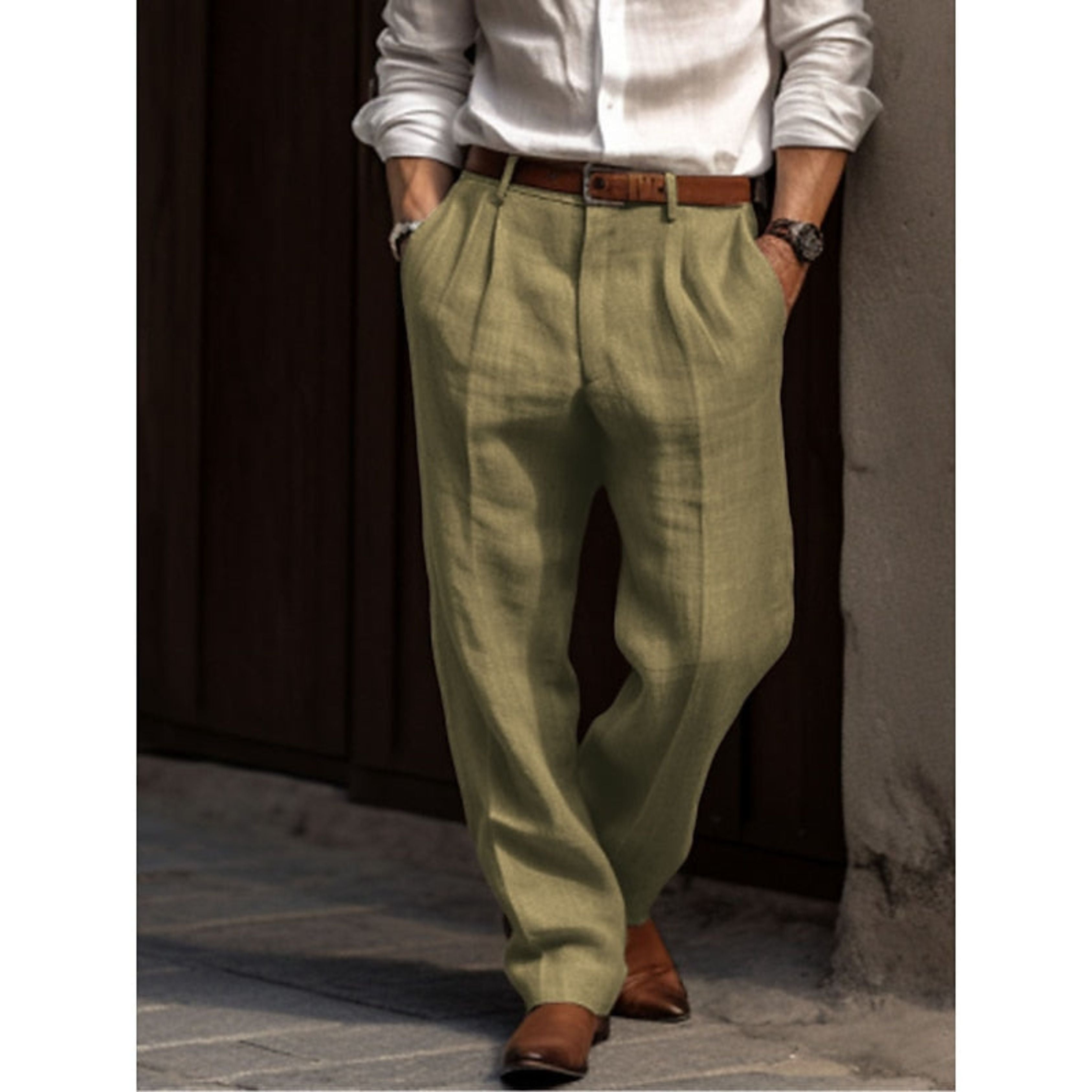 Linen Pants - Relaxed Fit - Summer - Pleated Trousers - Men's Trousers