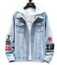 Denim Jacket - Casual - Light Blue -  Jean  Jacket with Patches - Men's Jacket