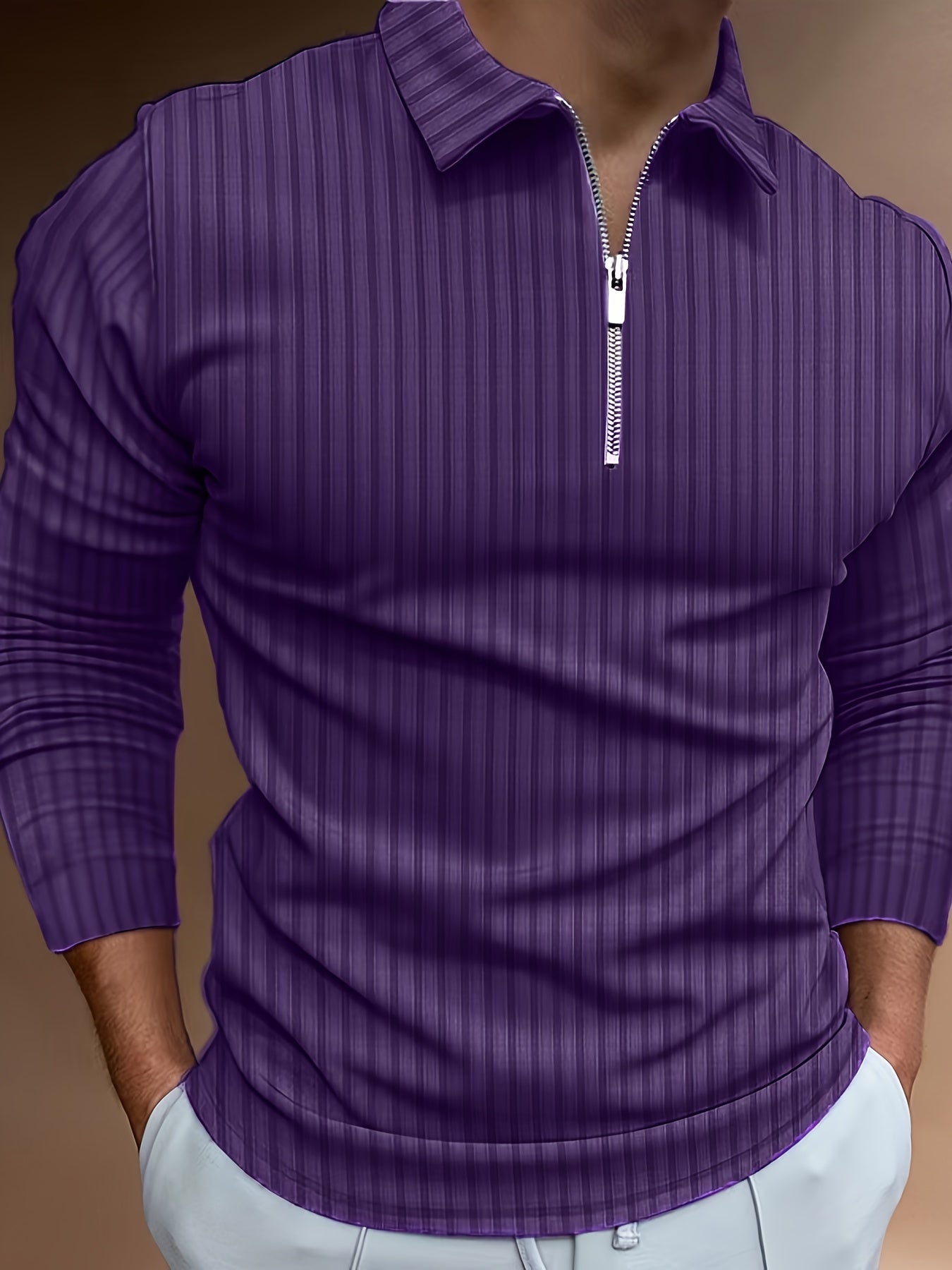 Long Sleeve Polo Shirt | Quarter Zip | Slim Fit | Half Zip Polo | Men's Jumper