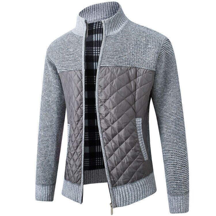 Quilted Jacket - Men's Zip-Up Knitted Quilted Cardigan
