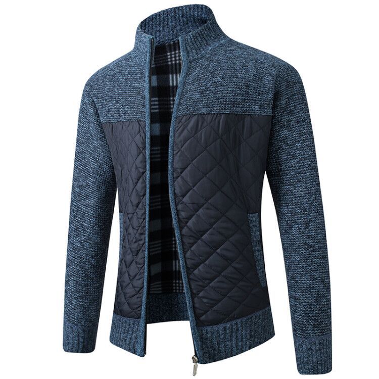 Quilted Jacket - Men's Zip-Up Knitted Quilted Cardigan