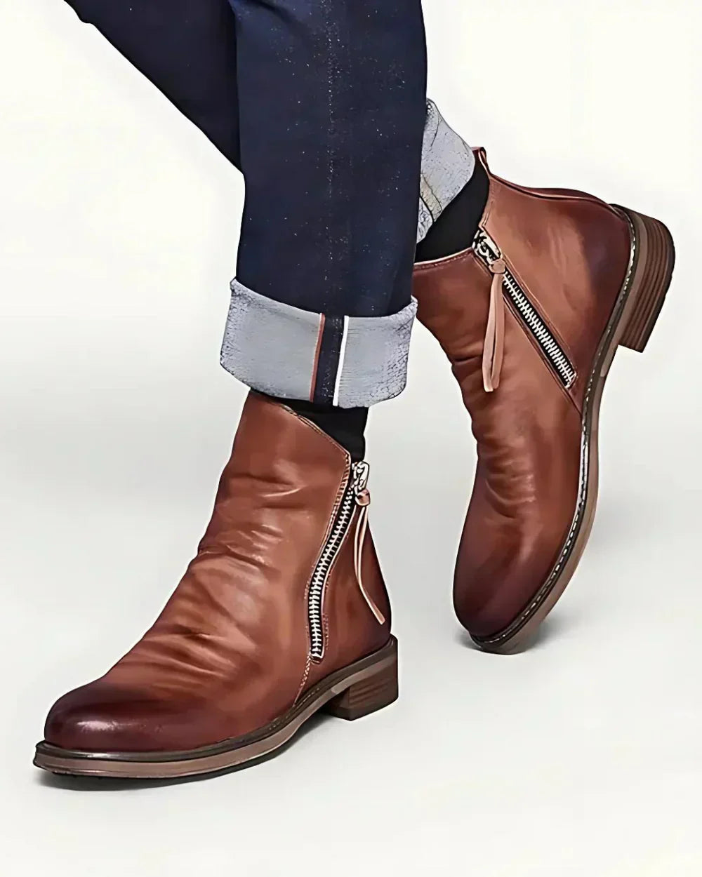Leather Boots - Stylish - Zipper - Ankle Boots - Men's Boots