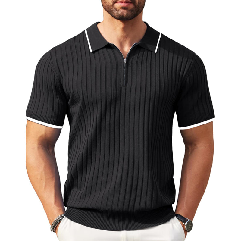 Knit T-Shirt - Collared - Quarter Zip - Polo Shirt - Men's Shirt