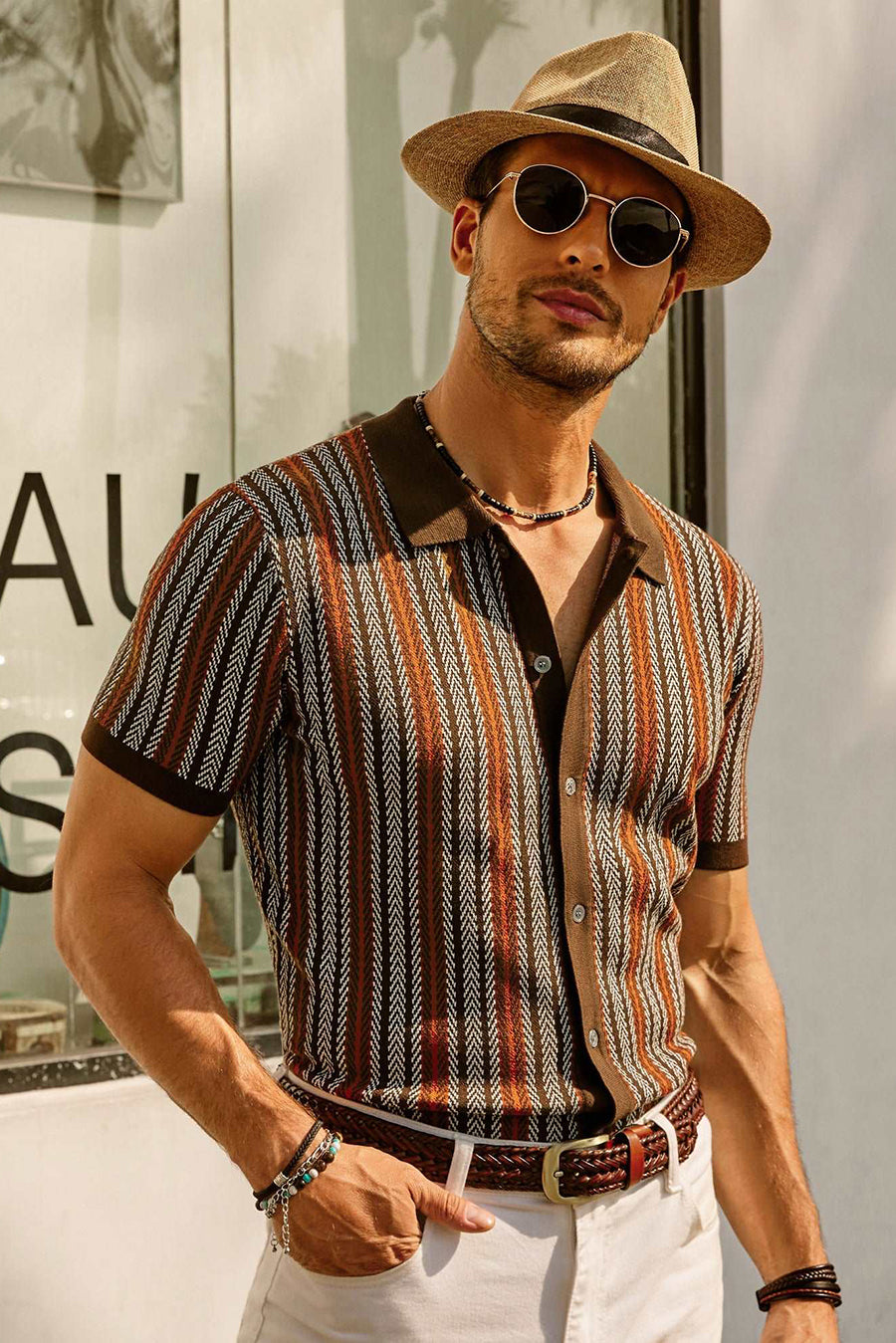 Short Sleeve Shirt | Vintage | Striped | Collared Shirt | Men's Shirts