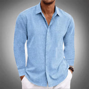 Button-Up Shirt - Men's Long Sleeve Collared Cotton Linen Shirt