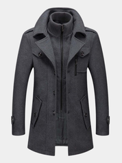 Wool Coat - Men's Mid Length Zip-Up Wool Jacket for Winter