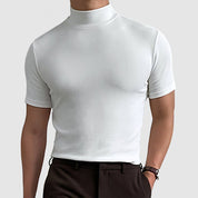 High Neck T-Shirt - Men's Plain Slim Fit Turtleneck T-Shirt