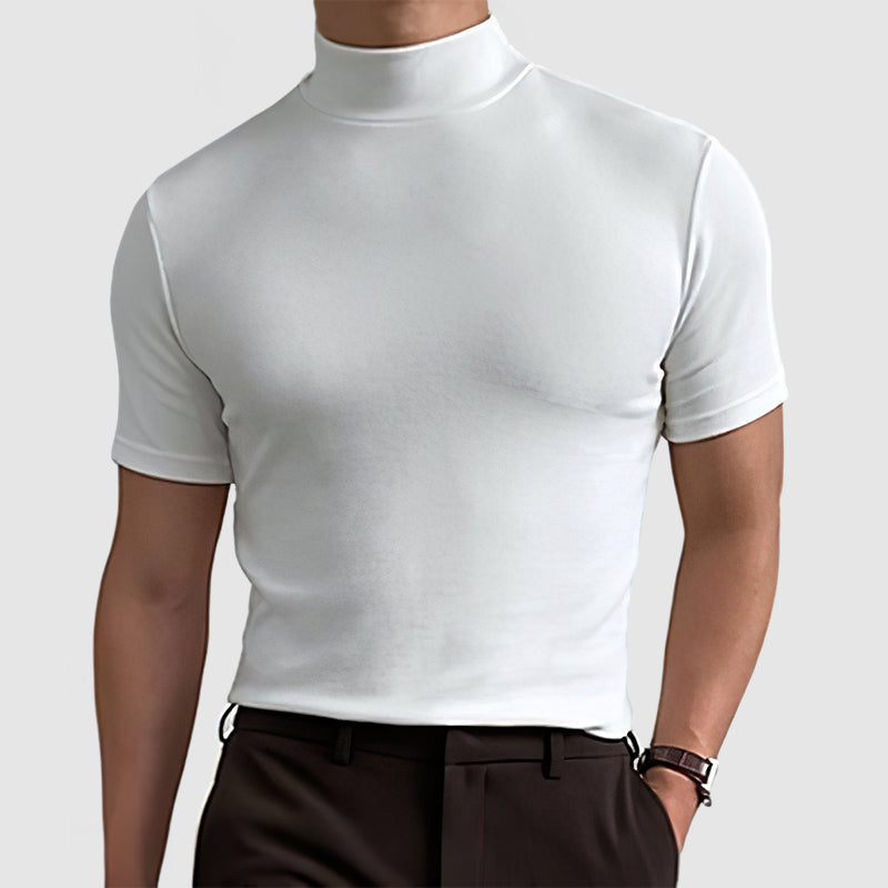 High Neck T-Shirt - Men's Plain Slim Fit Turtleneck T-Shirt