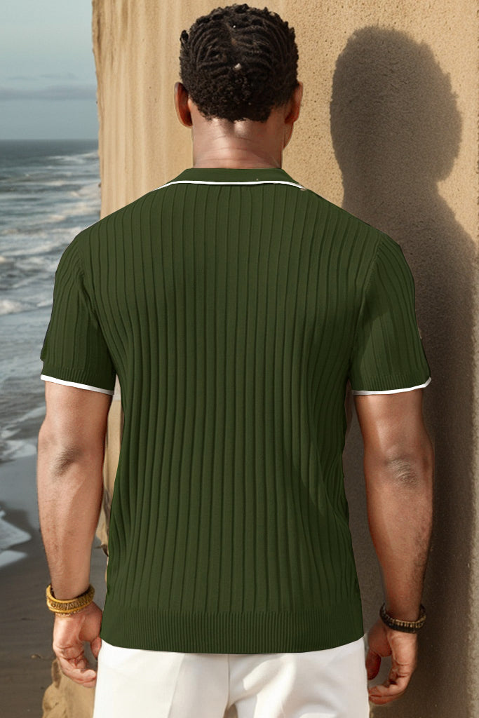 Knit T-Shirt - Collared - Quarter Zip - Polo Shirt - Men's Shirt