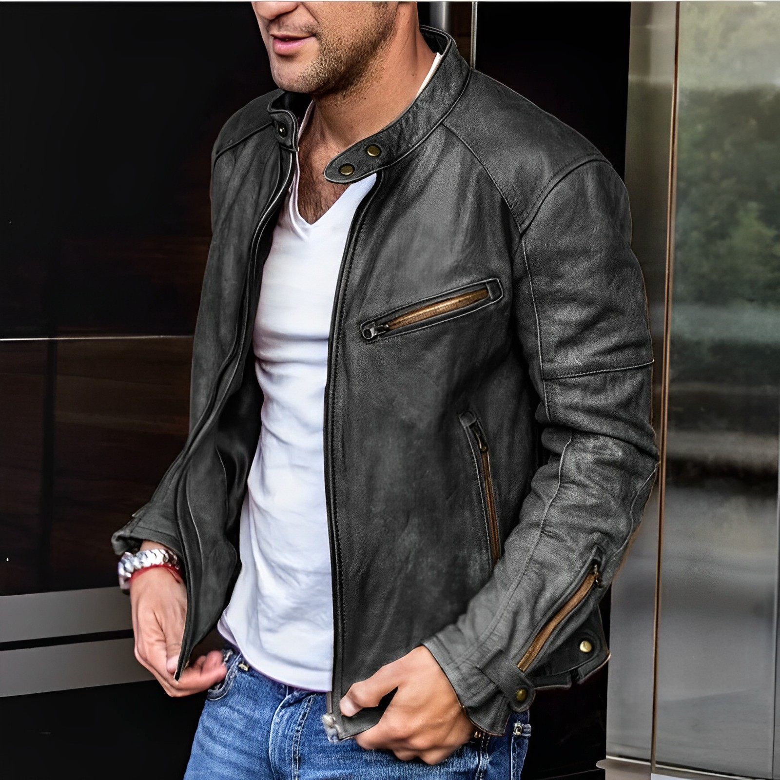 Leather Jacket - Zip-Up - Vintage - Biker Jacket - Men's Leather Jackets