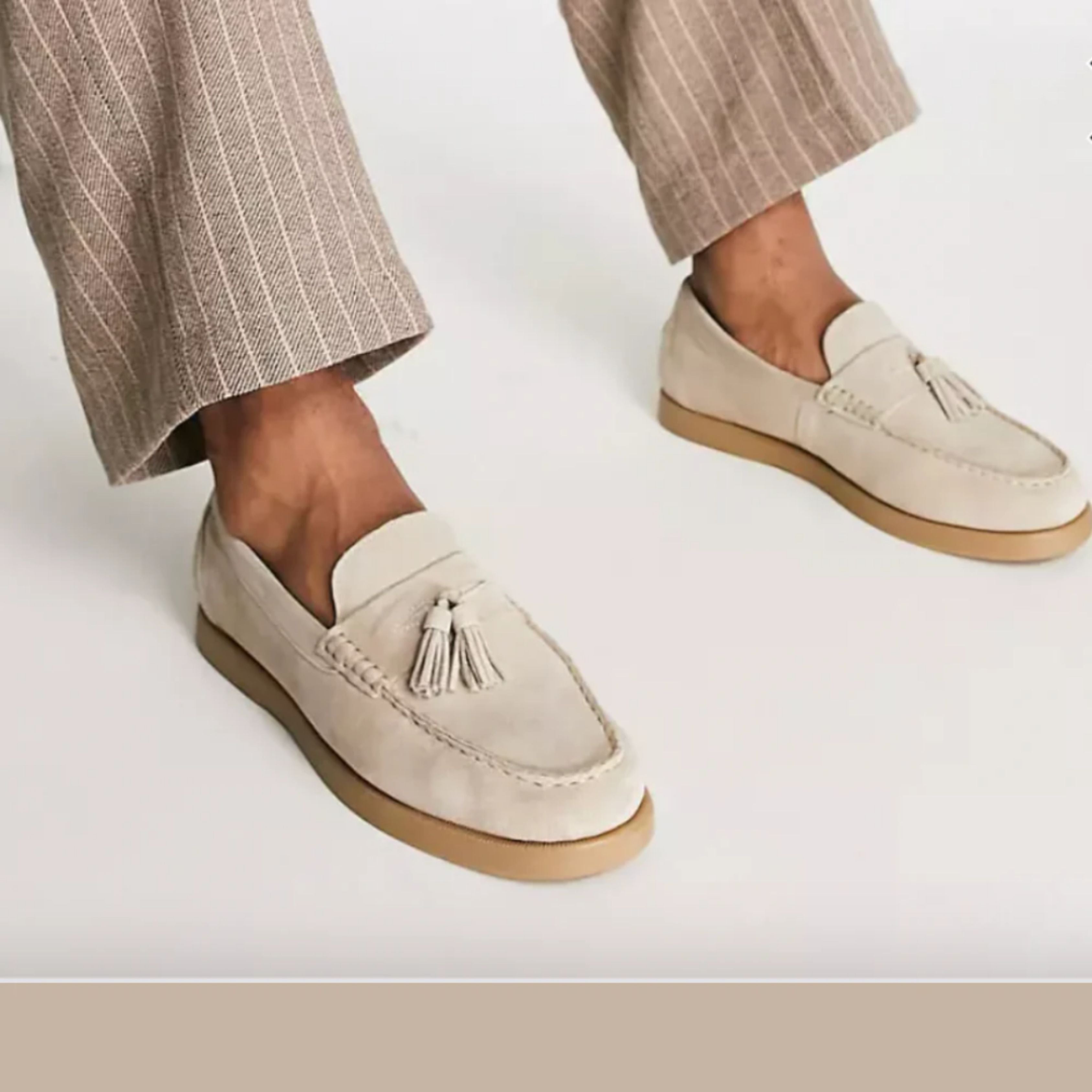 Suede Loafers - Men's Non Slip Beige Tassel Loafer Shoes