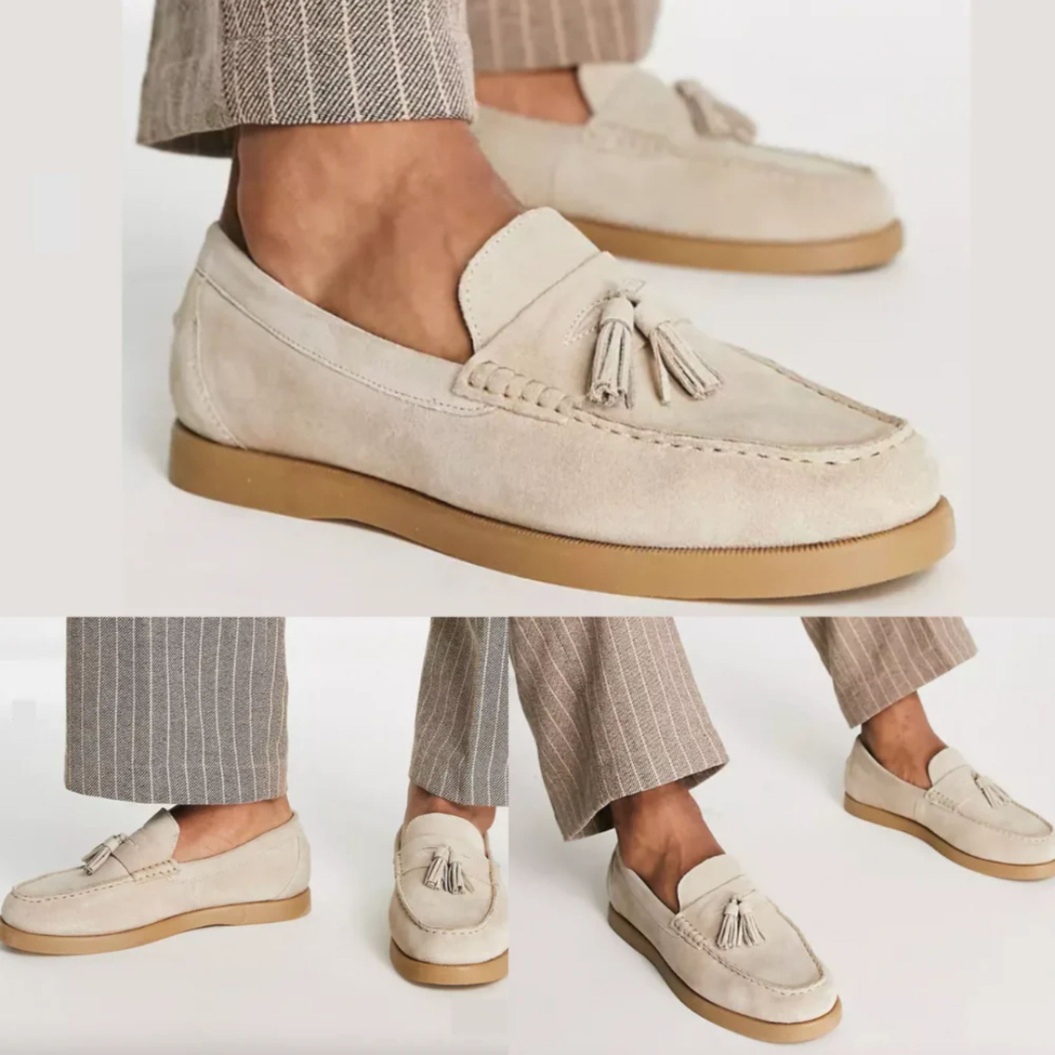 Suede Loafers - Men's Non Slip Beige Tassel Loafer Shoes