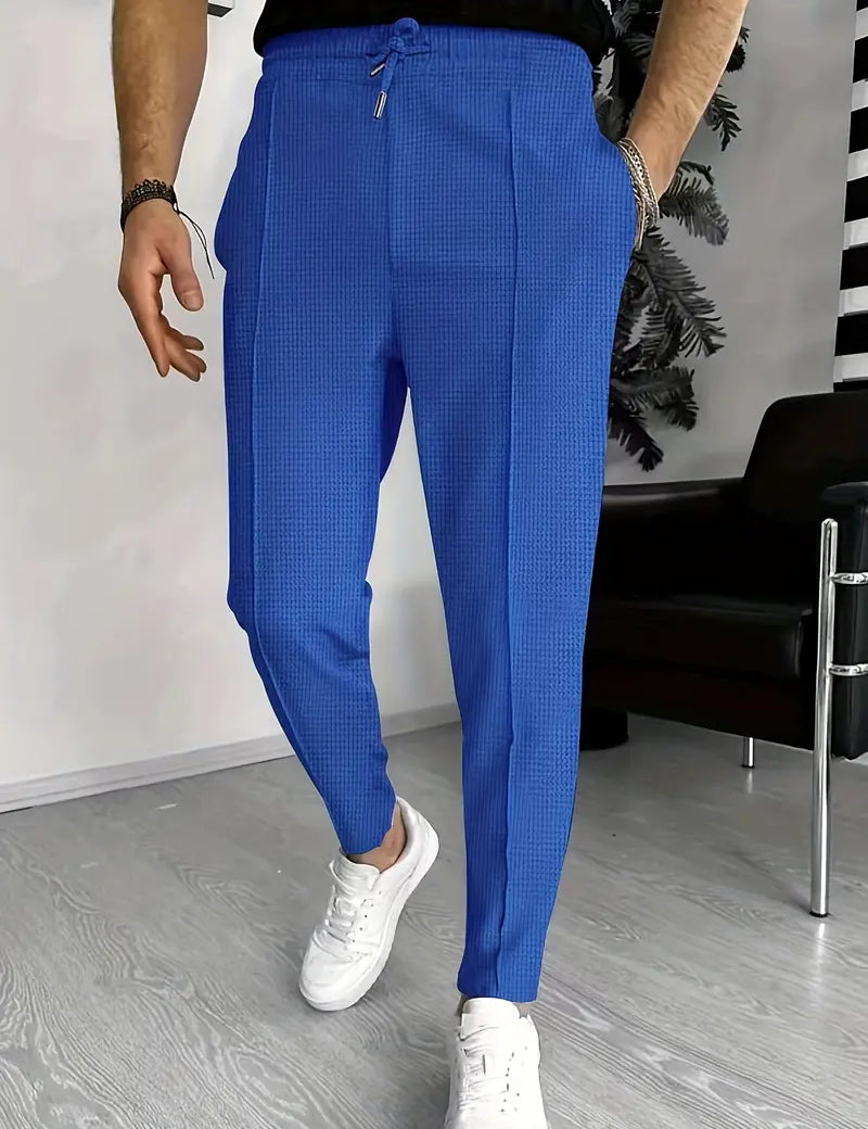 Men's Trousers - Elastic Waist - Drawstring - Slim Fit Joggers - Waffle Pants