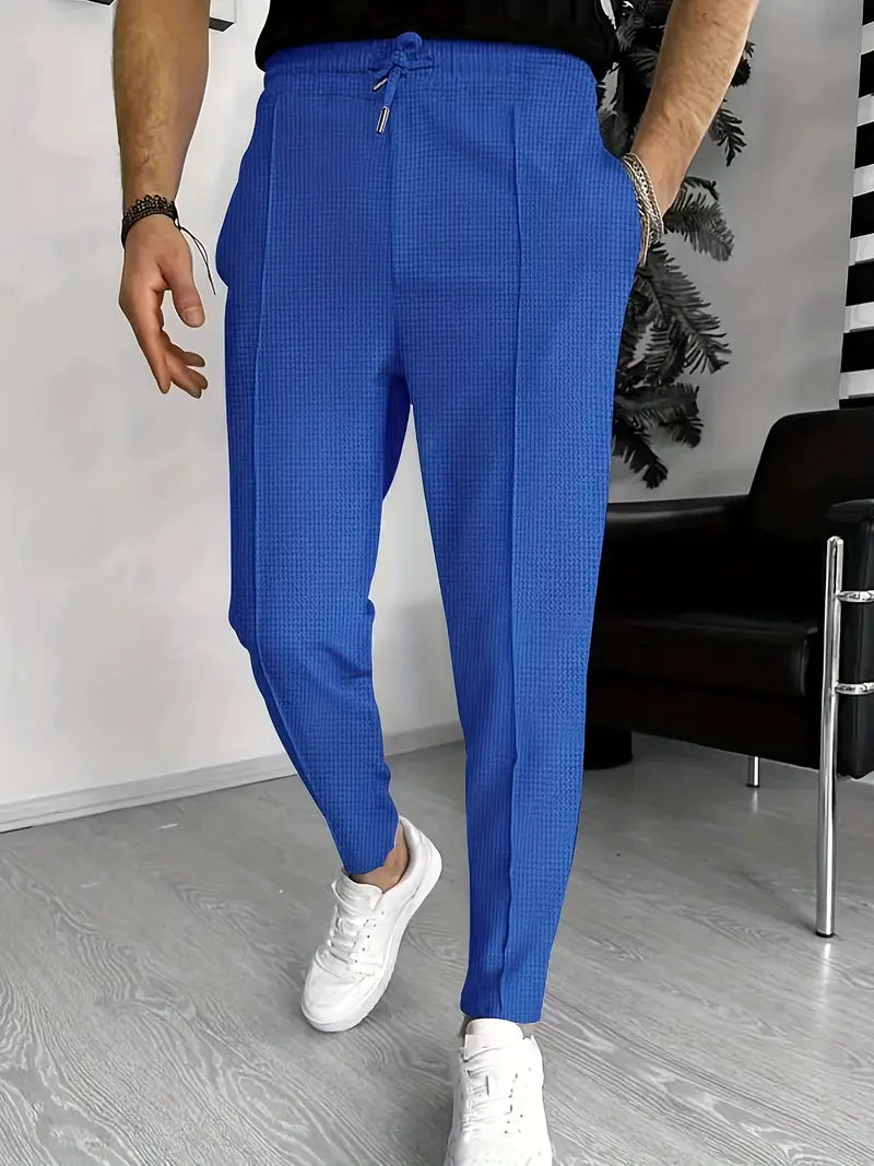 Men's Trousers - Elastic Waist - Drawstring - Slim Fit Joggers - Waffle Pants