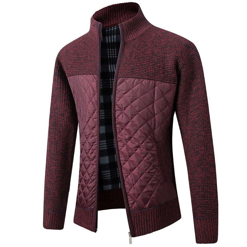 Quilted Jacket - Men's Zip-Up Knitted Quilted Cardigan