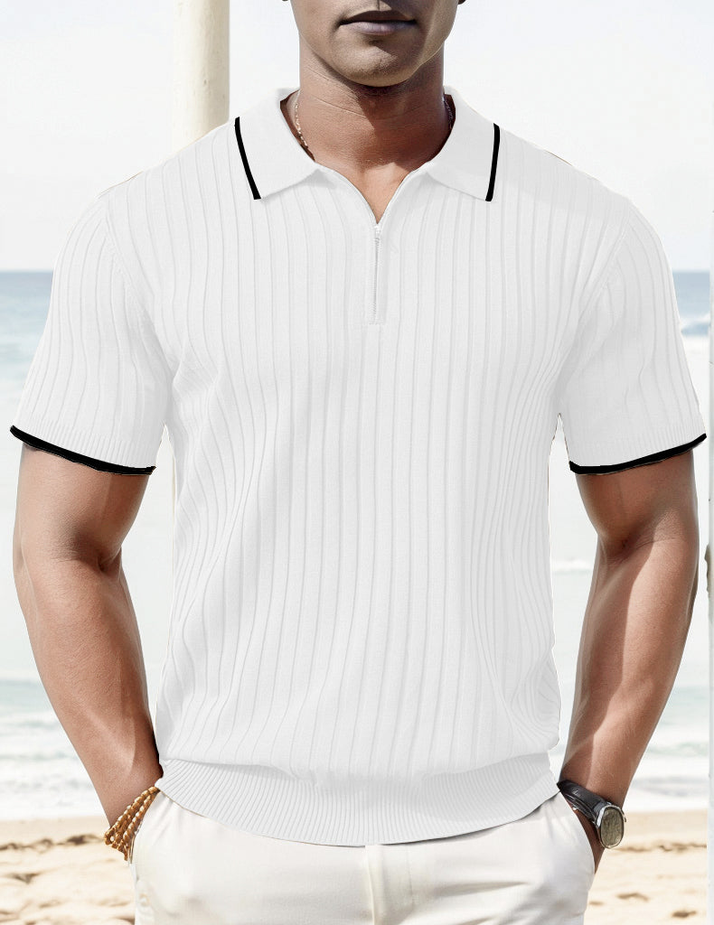 Knit T-Shirt - Collared - Quarter Zip - Polo Shirt - Men's Shirt