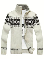 Knit Cardigan - Men's Warm Winter Snowflake Zip Cardigan