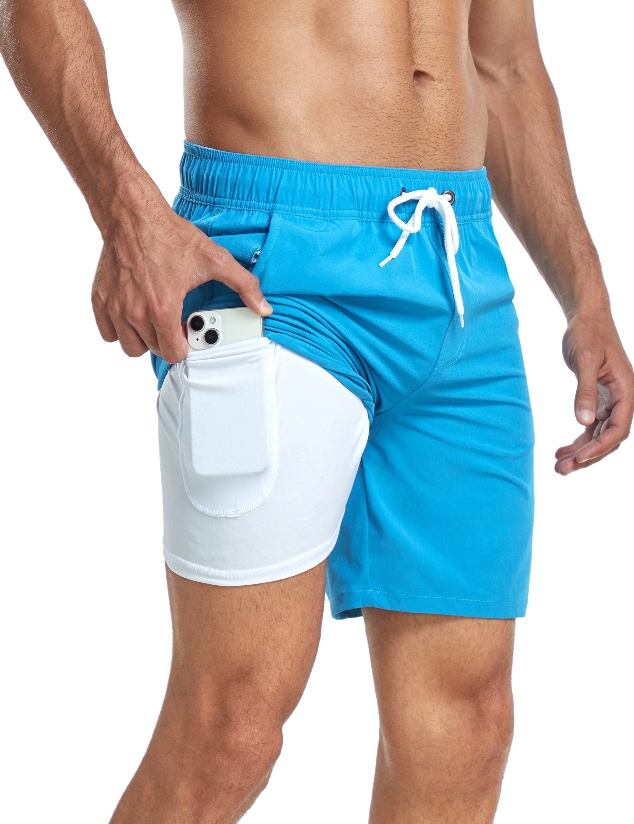 Swim Shorts - Men's Drawstring Quick Dry 2-in-1 Board Shorts