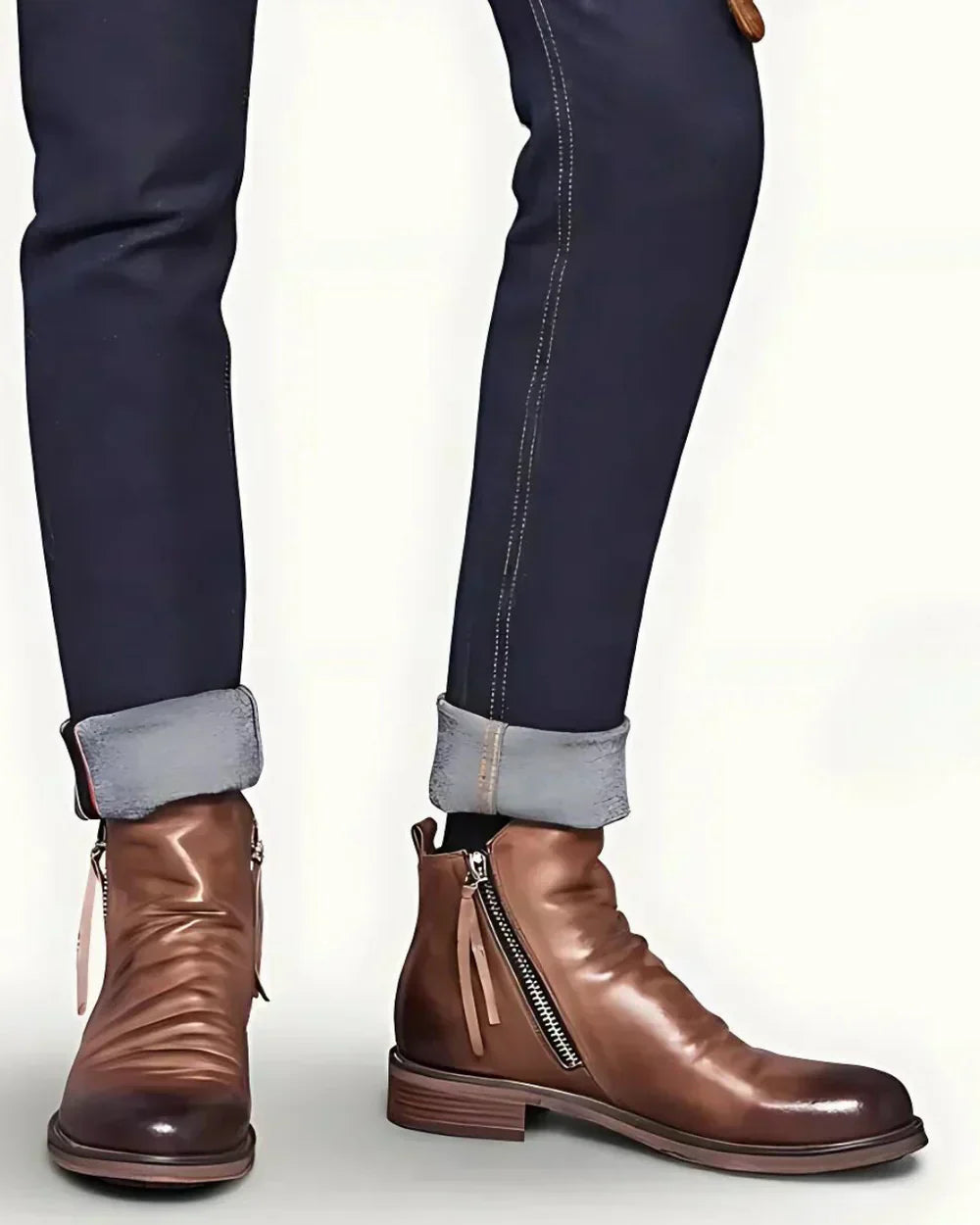 Leather Boots - Stylish - Zipper - Ankle Boots - Men's Boots