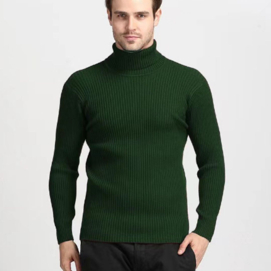 Roll Neck Jumper - Men's Slim Fit Knitted Turtleneck Sweater