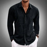 Button-Up Shirt - Men's Long Sleeve Collared Cotton Linen Shirt