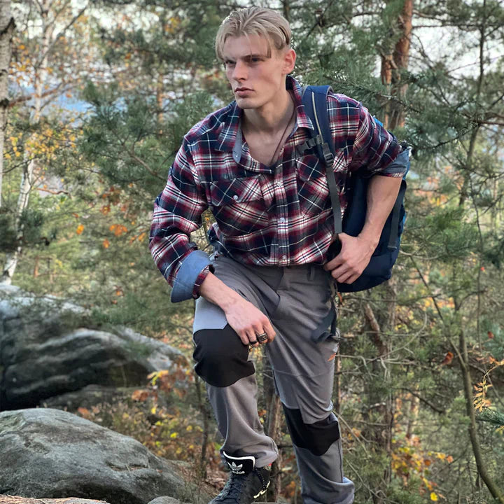 Flannel Shirt - Men's Plaid Button-Up Shirt with Breast Pockets