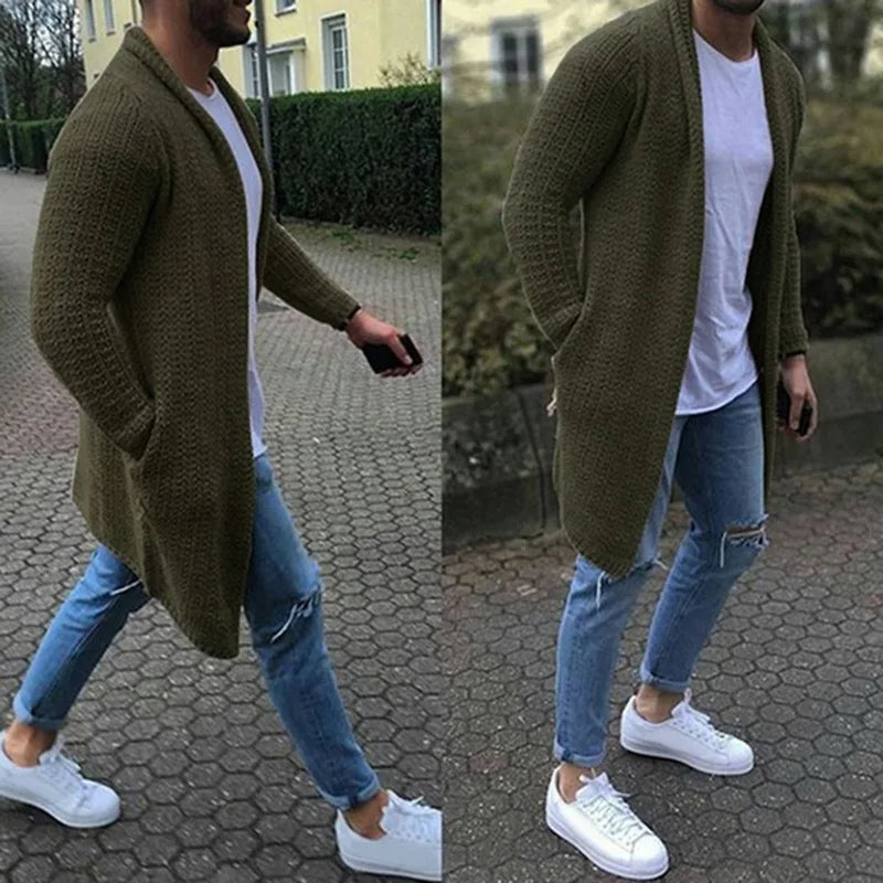 Knitted Cardigan | Casual | Open Front | Long Cardigan | Men's Cardigan