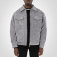 Suede Jacket - Men's Short Zip-Up Autumn Jacket with Pockets