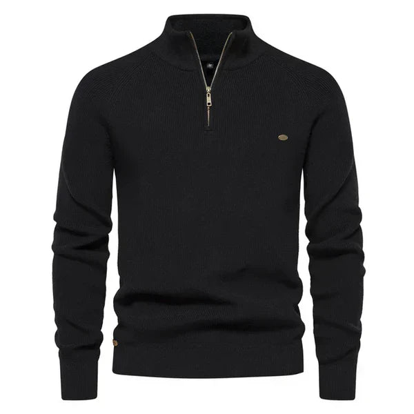 Half Zip Jumper - Cotton - Warm - Knitted Jumper - Men's Quarter Zip Sweater