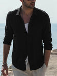 Summer Shirt - Men's Long Sleeve Collared Cotton Linen Shirt