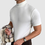 High Neck T-Shirt - Men's Plain Slim Fit Turtleneck T-Shirt