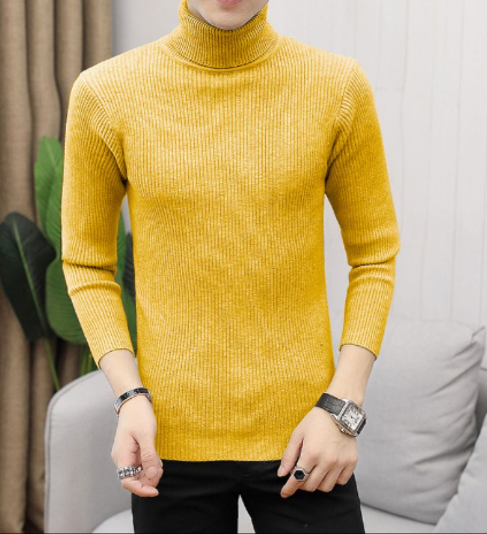 Roll Neck Jumper - Men's Slim Fit Knitted Turtleneck Sweater