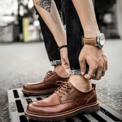 Leather Shoes - Men's Black Brown Lace-Up Chunky Oxford Shoes