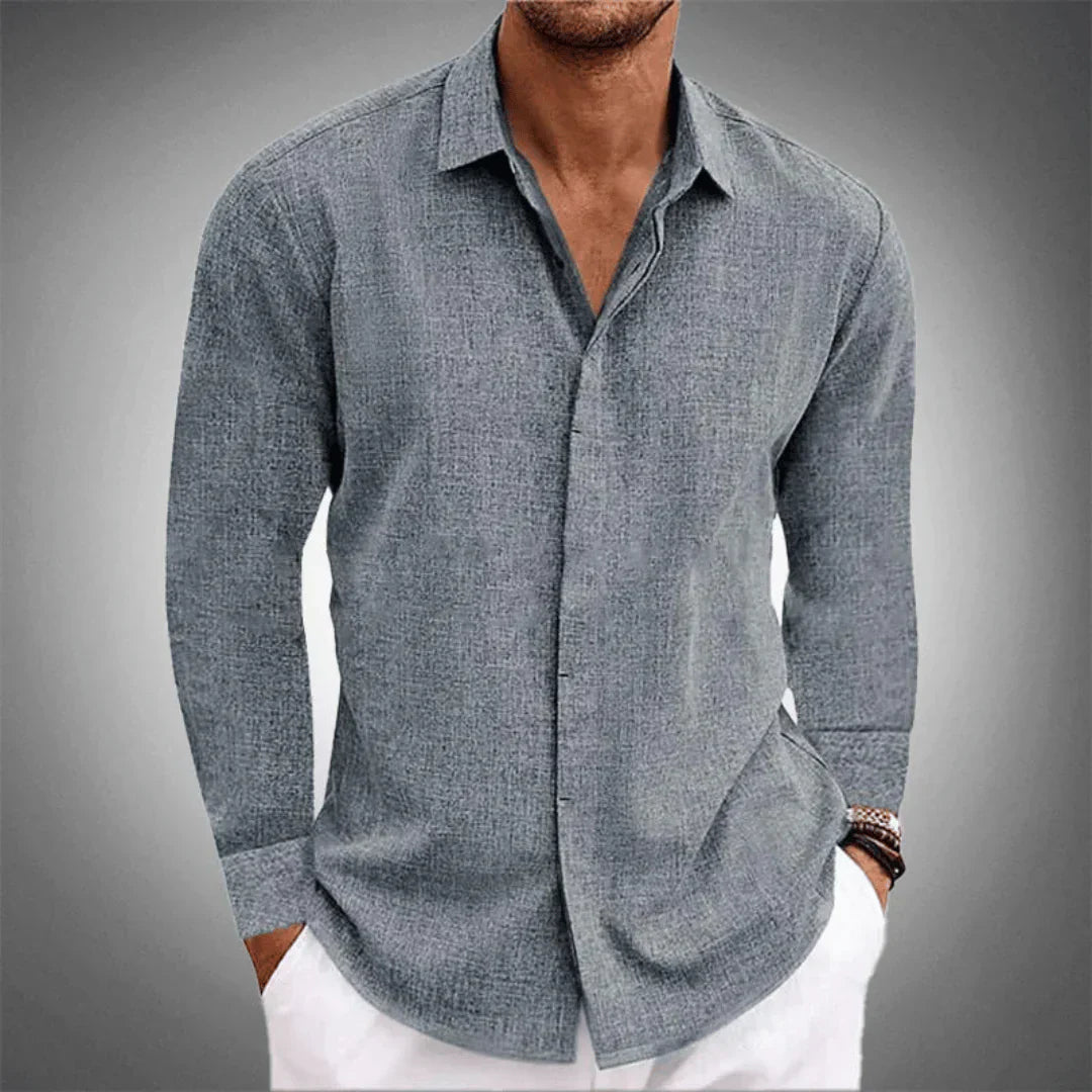 Button-Up Shirt - Men's Long Sleeve Collared Cotton Linen Shirt