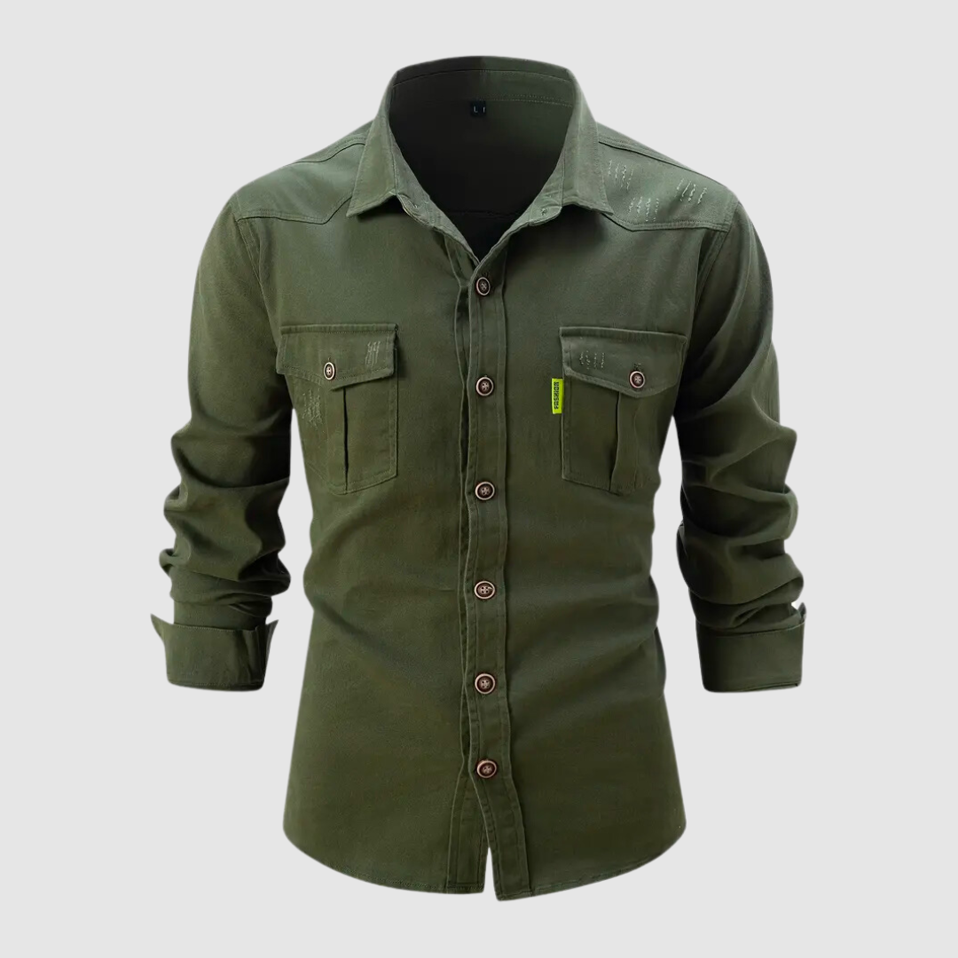 Denim Shirt - Men's Long Sleeve Button-Up Shirt with Breast Pockets