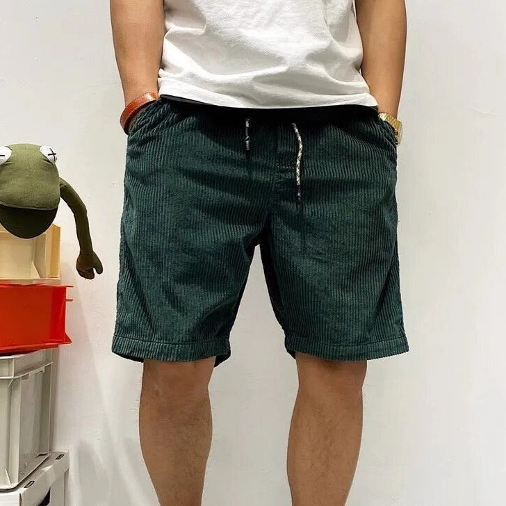 Corduroy Shorts - Men's Loose Fit Drawstring  Cord Shorts for Summer