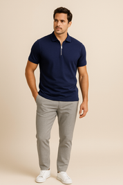 Quarter-Zip Polo - Short Sleeve - Collared - Polo T-Shirt - Men's Shirt